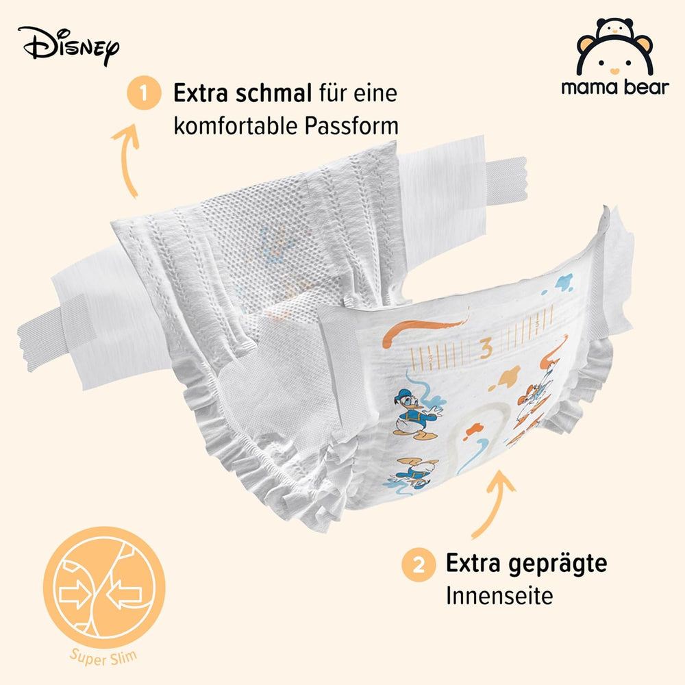 Marka Amazon: pieluszki Mama Bear Disney Ultra Dry, rozmiar 3 (4–9 kg) – pudełko miesięczne, białe, 172 szt. (2 opakowania po 86 szt.)