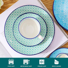 Set de cafea din porțelan, Vancasso Macaron, serviciu de cafea colorat cu 12 piese pentru 4-12 persoane, set de cești, include cești de cafea, farfurioare și farfurii de desert