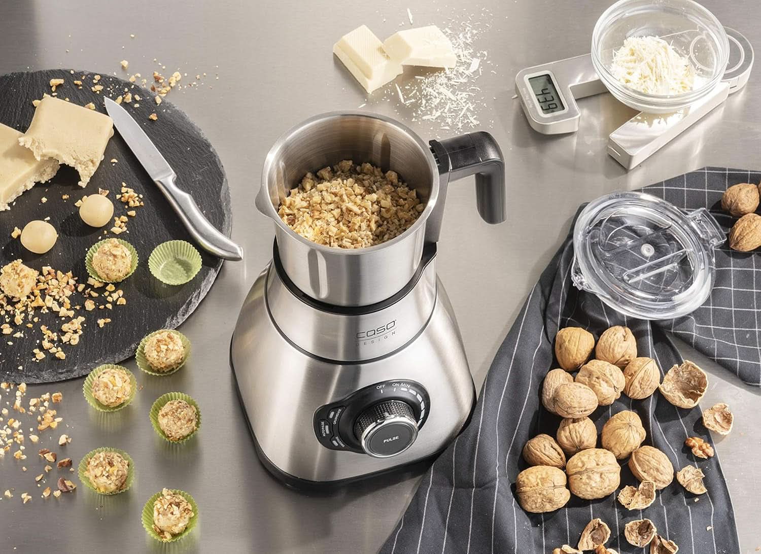 CASO B 1800 Powerblender-Set - Mikser stojący, 28 000 U/Min, Glasbehälter 1,75 L, Inkl. Trinkflasche Und Zerkleiner, Mixer Testsieger Mit Sehr Gut, Edelstahl Naty Shop