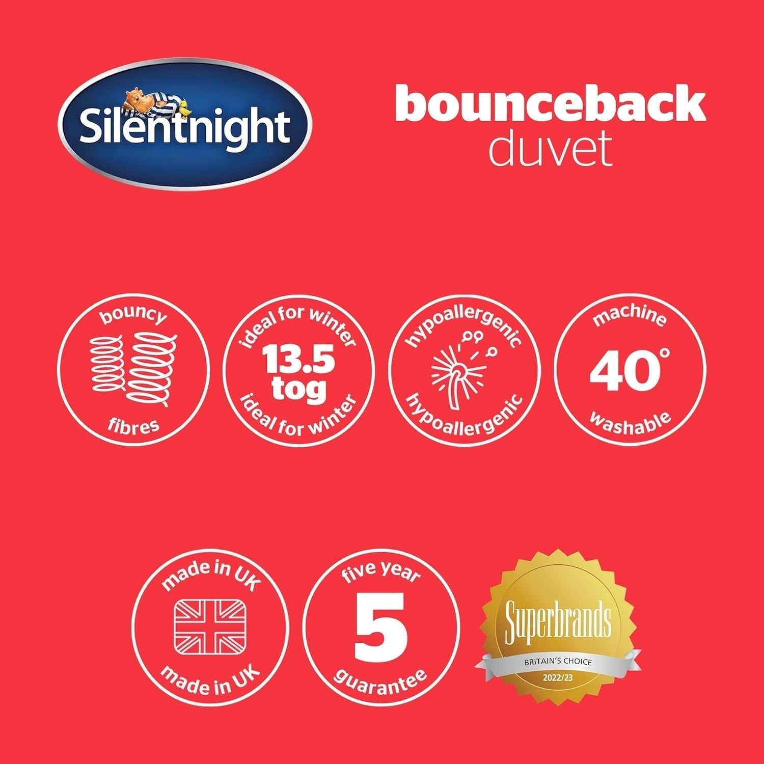 Kołdra Silentnight typu „bounceback”, 13,5 tog, duży rozmiar, tkanina z domieszką bawełny, biała, duży rozmiar. Kołdry i kołdry Naty Shop