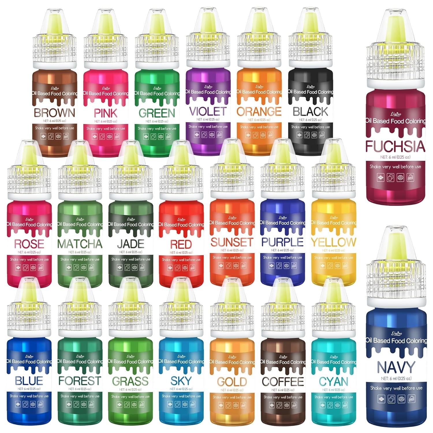 Fettlösliche Lebensmittelfarbe - 10 Farben Ölbasis Lebensmittelfarben Für Schokolade, Süssigkeit, Kuchen, Backen, Macaron - Konzentrierte Barwnik spożywczy Für Tortendeko, Buttercream, Fondant - Je 10Ml Naty Shop 6 ml (opakowanie 22Er)