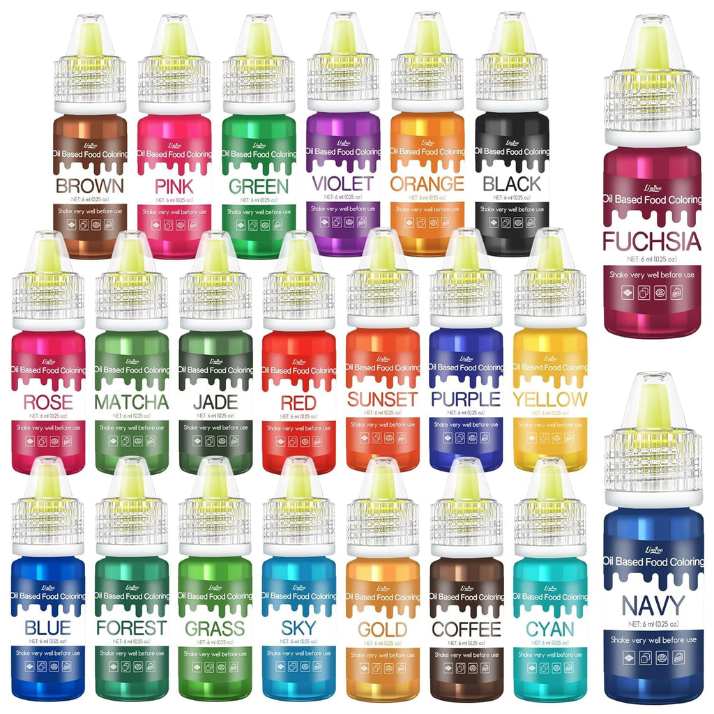 Fettlösliche Lebensmittelfarbe - 10 Farben Ölbasis Lebensmittelfarben Für Schokolade, Süssigkeit, Kuchen, Backen, Macaron - Konzentrierte Food Coloring Für Tortendeko, Buttercream, Fondant - Je 10Ml Naty Shop 6 Ml (22Er Pack)