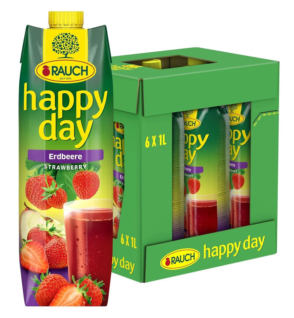 Rauch Happy Day Truskawka | Intensywny smak truskawkowy | Rafinowane jabłkami i cytryną | 6X 1 litr, Tetra Prisma Napoje bezalkoholowe Naty Shop