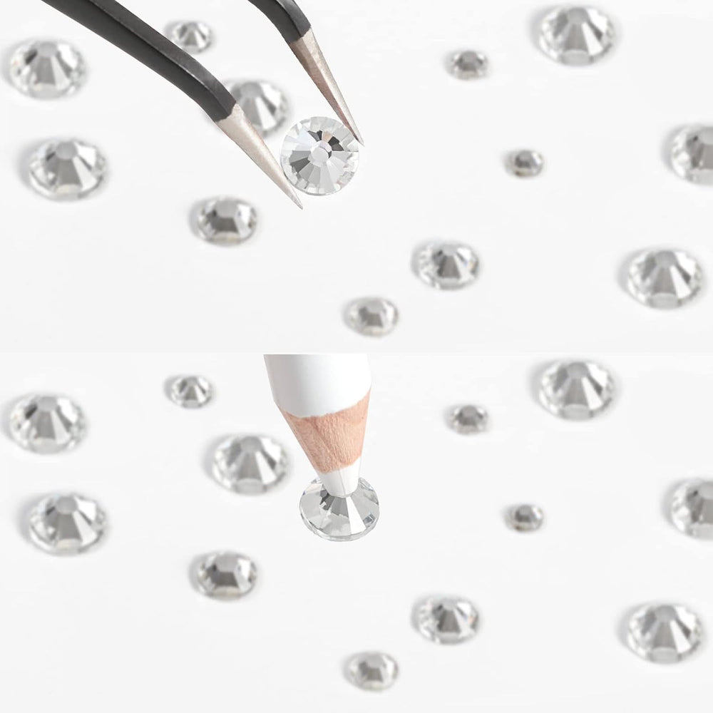 Beadsland 2500Pcs Glas Nailart Strasssteine Kristall Flatback Edelsteine Runde, ​​Für Handwerk Gemischt 8 Größen SS4 ~ SS30 Mit Picking Pinzette Und Stift (Kristall Weiss)