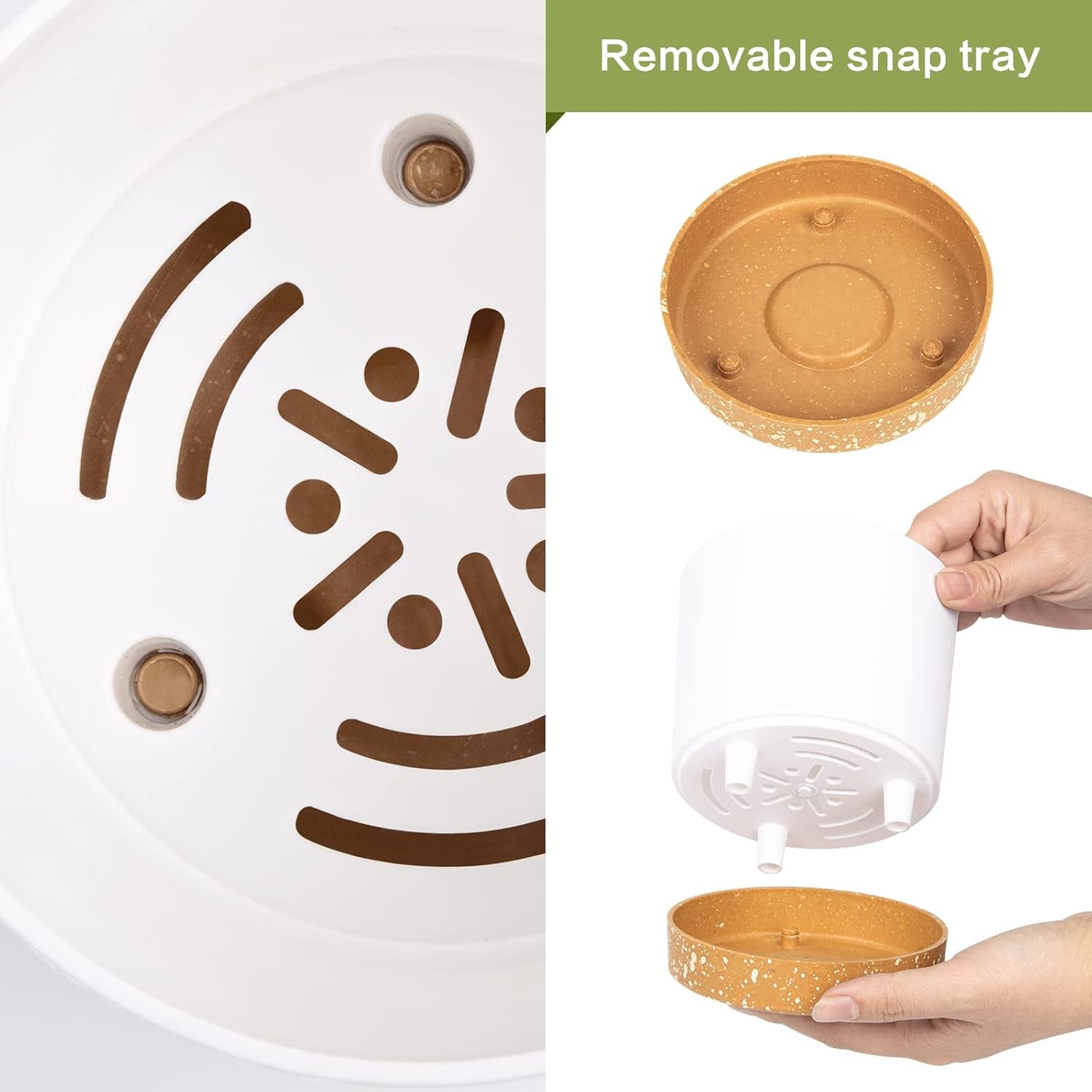 Zestaw 2 doniczek o średnicy 12,7 cm, doniczki doniczkowe z otworami drenażowymi i zdejmowaną podstawą, nowoczesne dekoracyjne podstawki do donic ogrodowych na zewnątrz (białe 12,7 cm)