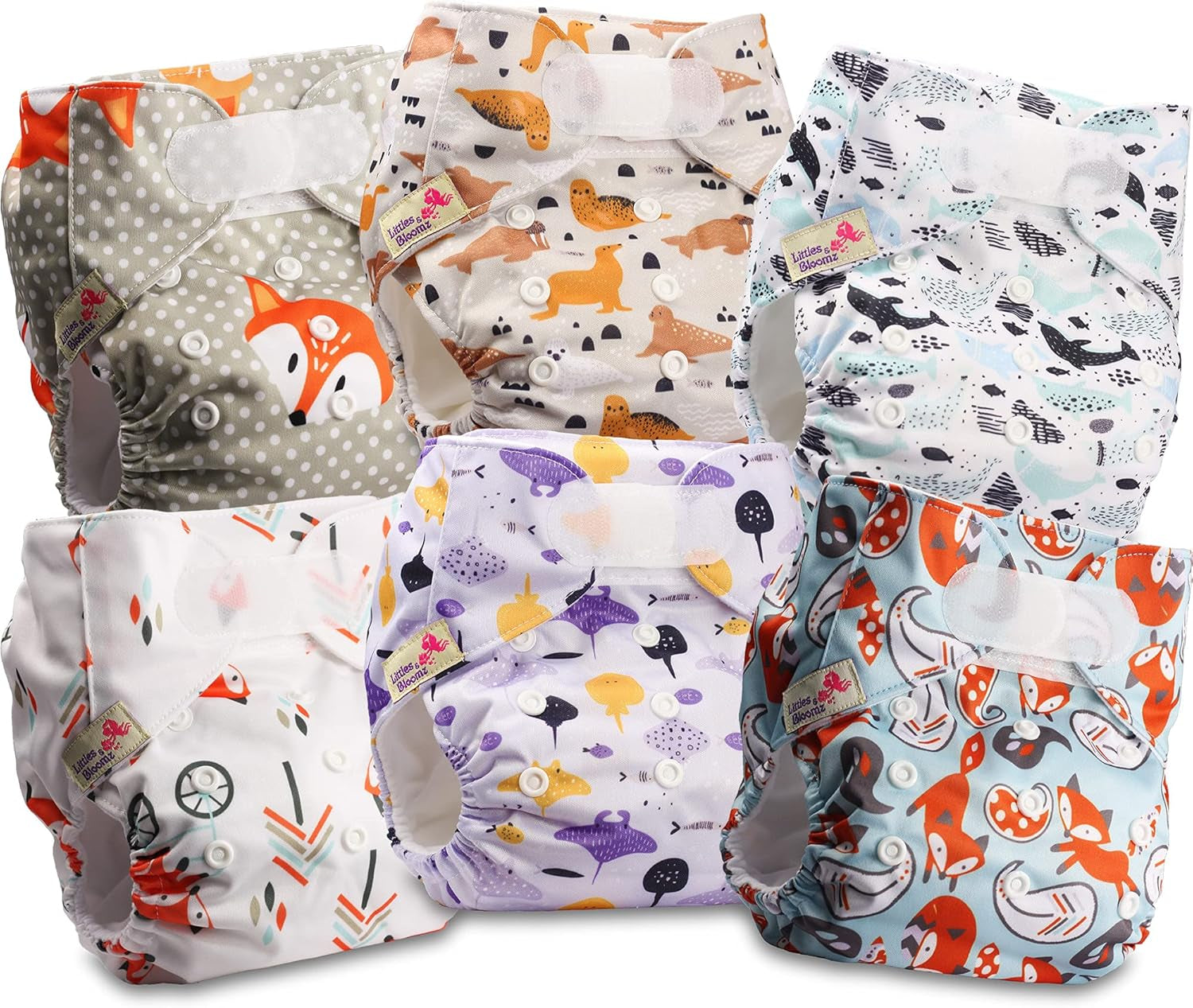 Pieluszka wielokrotnego użytku Littles and Bloomz FLV2-0602, standardowe zapięcie na rzep, 6 pieluszek