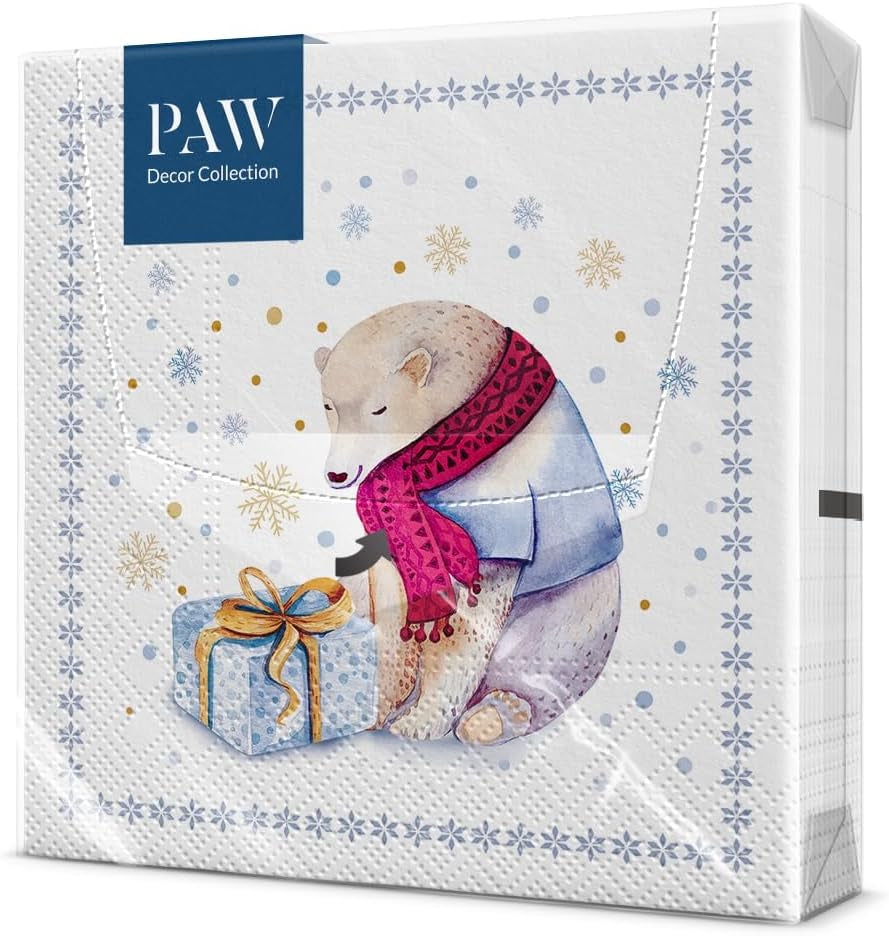 PAW - Șervețele 3 straturi (33 X 33 Cm) I 20 bucăți I Șervețele de hârtie colorate perfecte pentru masa de Crăciun I Șervețele - Crăciun, iarnă, ciulin, lampă I Bullfinch cu lampion