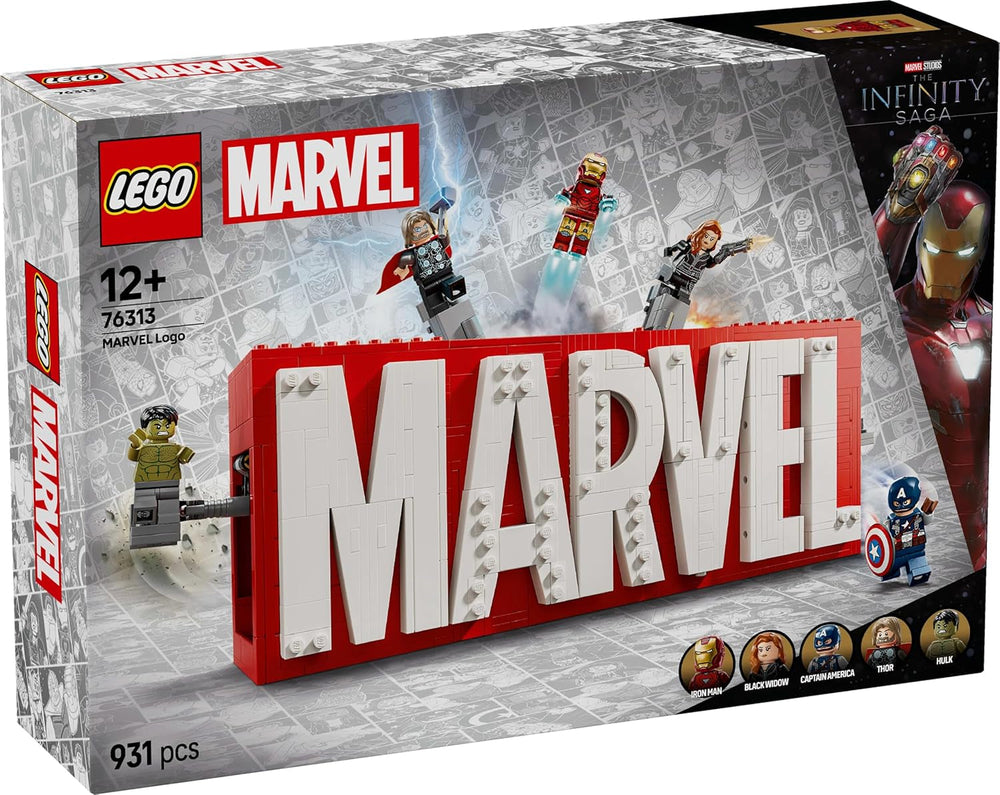 LEGO Marvel: logo Marvela i minifigurki — zestaw kolekcjonerski Hulk, Thor, Iron Man, Czarna Wdowa i Kapitan Ameryka — zestaw do budowania figurek Avengersów — prezent dla chłopców i dziewcząt w wieku od 12 lat 76313 Zestawy do budowania Zobacz sklep LEGO