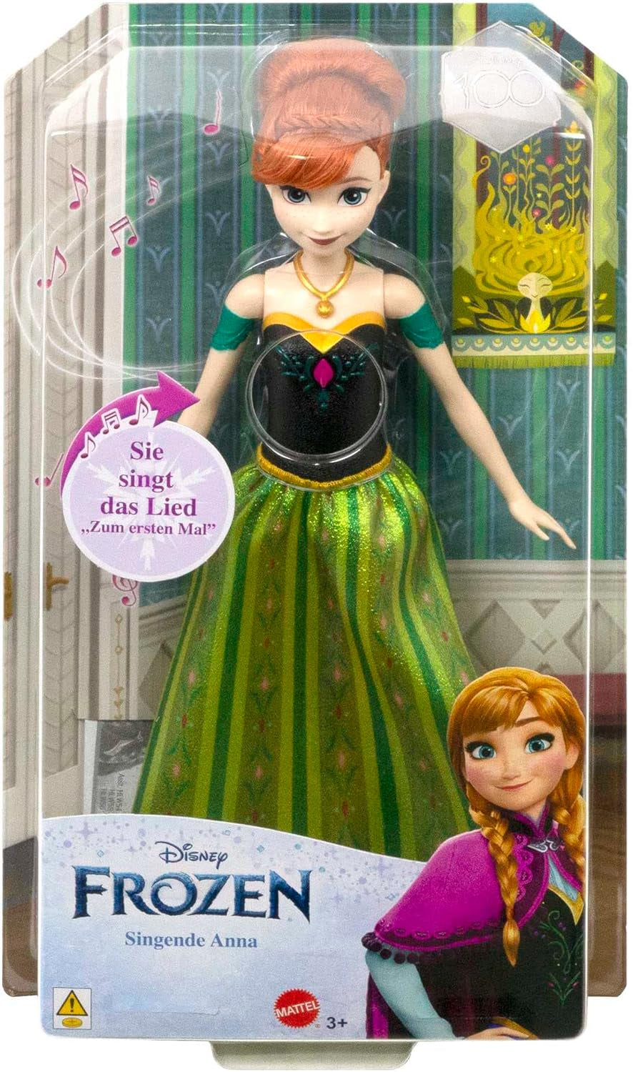 Păpușa Mattel Disney Frozen Singing Anna - fragment de cântec de 30 de secunde, ținută clasică de castel, fustă moale detașabilă, păr pieptănabil, pentru copii cu vârsta de 3 ani și peste, versiune germană, HMG41