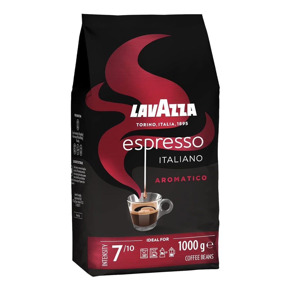Lavazza Espresso, kawa ziarnista do ekspresów, zrównoważony i aromatyczny aromat owoców i kwiatów, 100% organiczna Arabika i Robusta Kawa Naty Shop 1 Kg Aromatico
