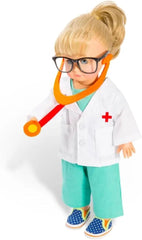 Heless 1653 - Set de îmbrăcăminte pentru păpuși, costum de doctor format din 4 piese cu pantaloni, cămașă, haină de doctor și stetoscop, mărimea 28 - 35 cm