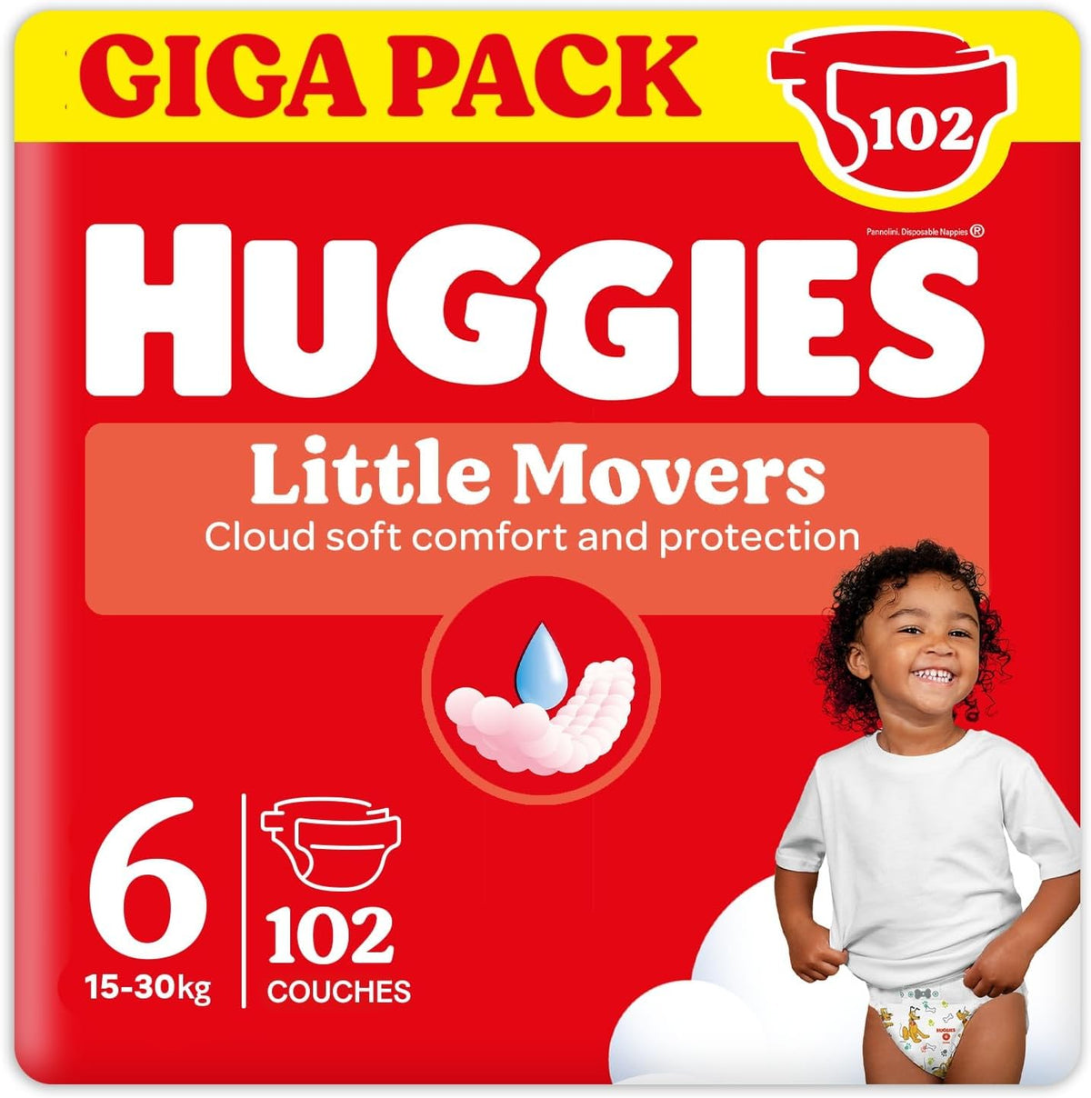 Pieluchy Huggies Little Movers, Disney Design, rozmiar 6, 102 sztuki (3 x 34), pudełko miesięczne