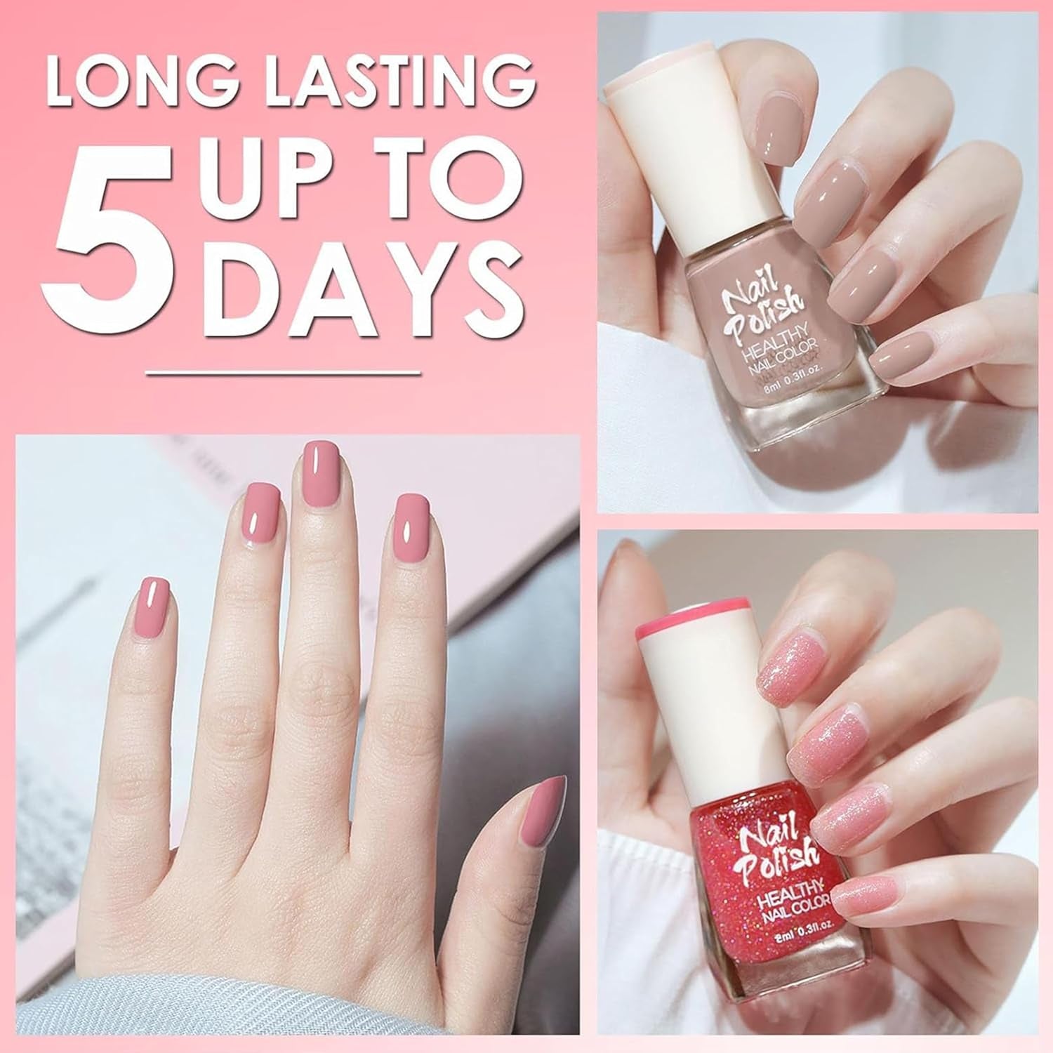 6-częściowy zestaw lakierów do paznokci – szybkoschnący, długotrwały, jasnoczerwony lakier do paznokci – nietoksyczny lakier do paznokci na bazie wody do salonów DIY Manicure Prezent (kolor A)