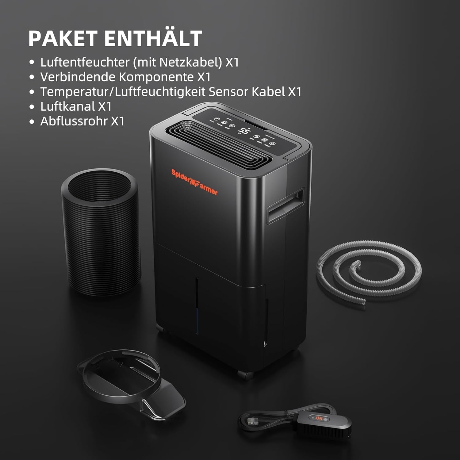 Osuszacz SPIDER FARMER, Osuszacz do roślin 12L z kontrolą wilgotności, Sterowanie aplikacją, Funkcja timera 24-godzinnego do namiotów uprawowych, Elektryczny osuszacz do ogrodów, mieszkań i piwnic