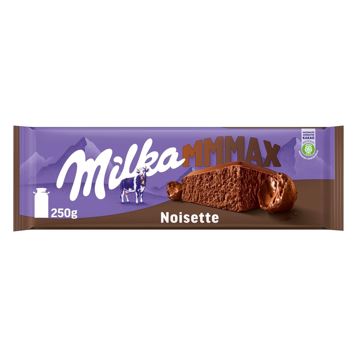 Milka MMMAX Noisette – Alpejska czekolada mleczna z delikatnym i kremowym nadzieniem z orzechów laskowych – 250g
