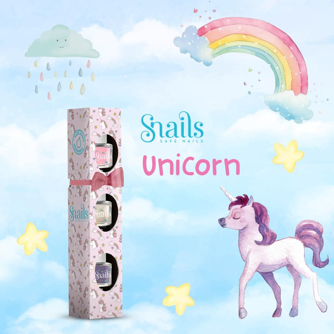 Zestaw upominkowy z lakierem do paznokci dla dzieci Snails 510409, Mini Unicorn 3x5 ml, na bazie wody, zmywalny, bezpieczny, wegański