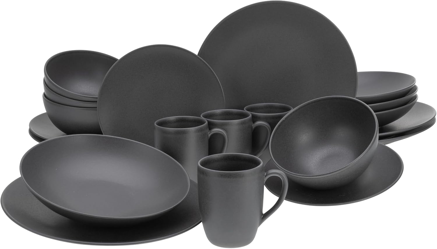 Creatable, 23146, seria SOFT TOUCH BLACK, set de veselă cu 20 de piese, serviciu combinat din gresie, potrivit pentru mașina de spălat vase și cuptorul cu microunde, fabricat în Portugalia
