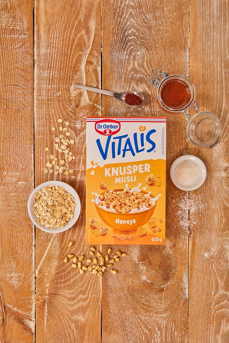 Dr. Oetker Vitalis Crunchy Honeys: Miodowe chrupiące musli na śniadanie i przekąski, 5 opakowań (5 x 600g)