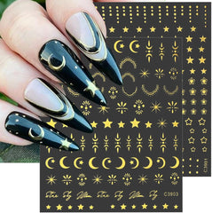 8 coli de autocolante pentru unghii cu stele și lună aurie, aripi de înger, autocolante pentru unghii bronzante, aurii, stele, folie de unghii, autocolante autoadezive pentru unghii, accesorii pentru design unghii, autocolante pentru unghii
