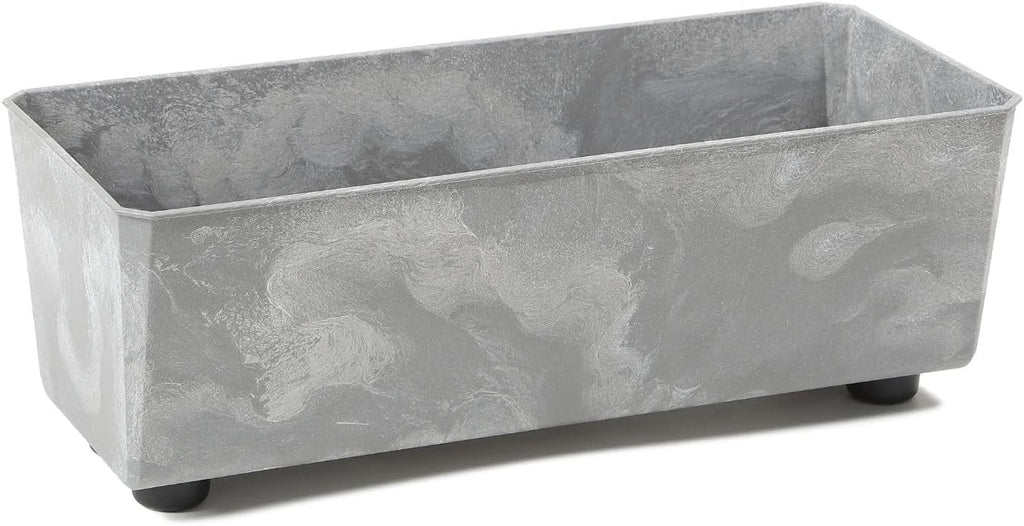 Jardinieră dreptunghiulară LAMELA cu picioare elegante – Ghiveci gri cu aspect de beton, fabricat din plastic robust, 37x17 cm, 6L – Rezistent la intemperii și ușor de curățat – Pentru interior și exterior