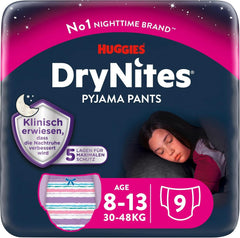 Pieluszki nocne Huggies Drynites, Dla dziewczynki 8-13 lat (30-48 kg), Bardzo chłonne, 9 szt. Matka i Dziecko Naty Shop