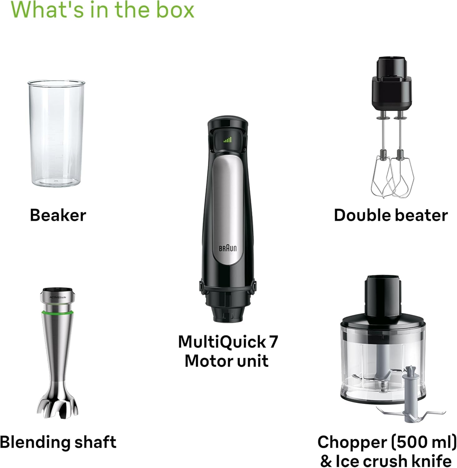 Braun Household Hogar Multiquick 7 Mixer, Spritzschutz, Spülmaschinenfest, Bpa-Frei, 600 Ml, Zerkleinerer 500 Ml, Eisklinge, MQ 7035XBI, 1000 W, Schwarz, MQ7035XBI Bucatarie Naty Shop