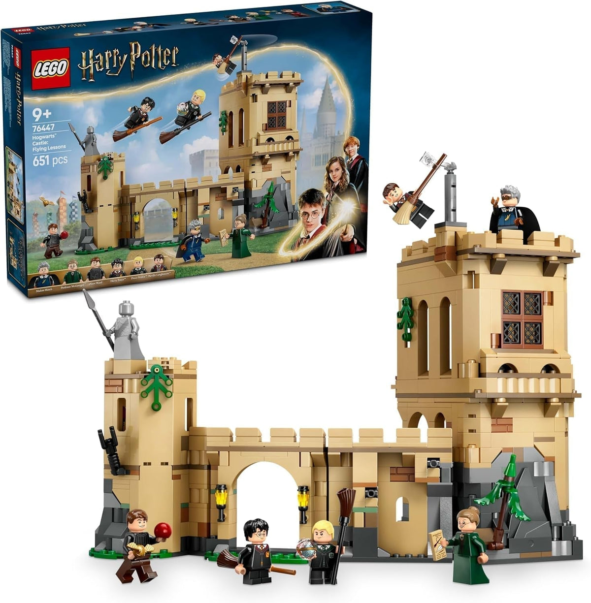 Zamek Hogwart LEGO Harry Potter: Lekcje latania Przygodowy zestaw z 6 kolekcjonerskimi minifigurkami, w tym Draco Malfoyem i profesor McGonagall Zestaw do odgrywania ról dla chłopców i dziewcząt w wieku 9 lat 76447 Zestawy do budowania Besuche den LEGO-Store Default Title