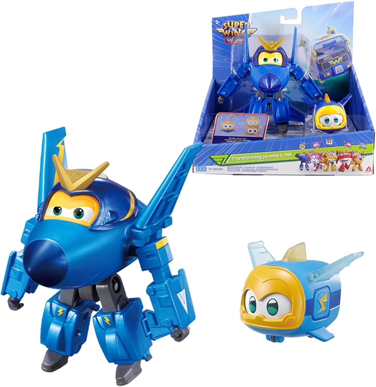 Super Wings EU770447 - Transformacja Tino i Peta, transformacja figurki zabawki ok. 14,5 cm i zwierzątko o wysokości ok. 4,3 cm, dla dzieci powyżej 3 roku życia Figurki Naty Shop Jerome