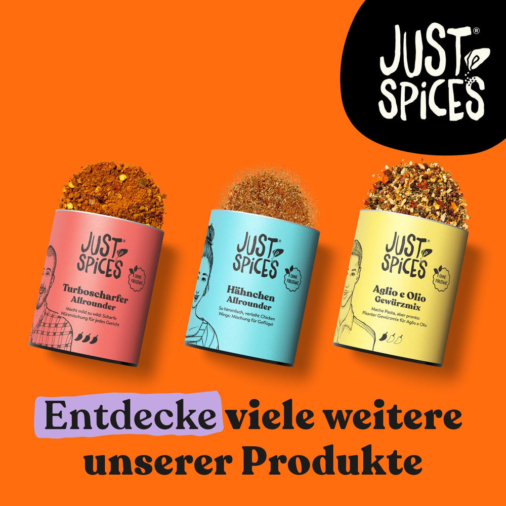 Just Spices Turbo Sharper Allrounder I Mehr Wumms für jedes Gericht mit dreifach Chili I Gewürzdose, 61 g