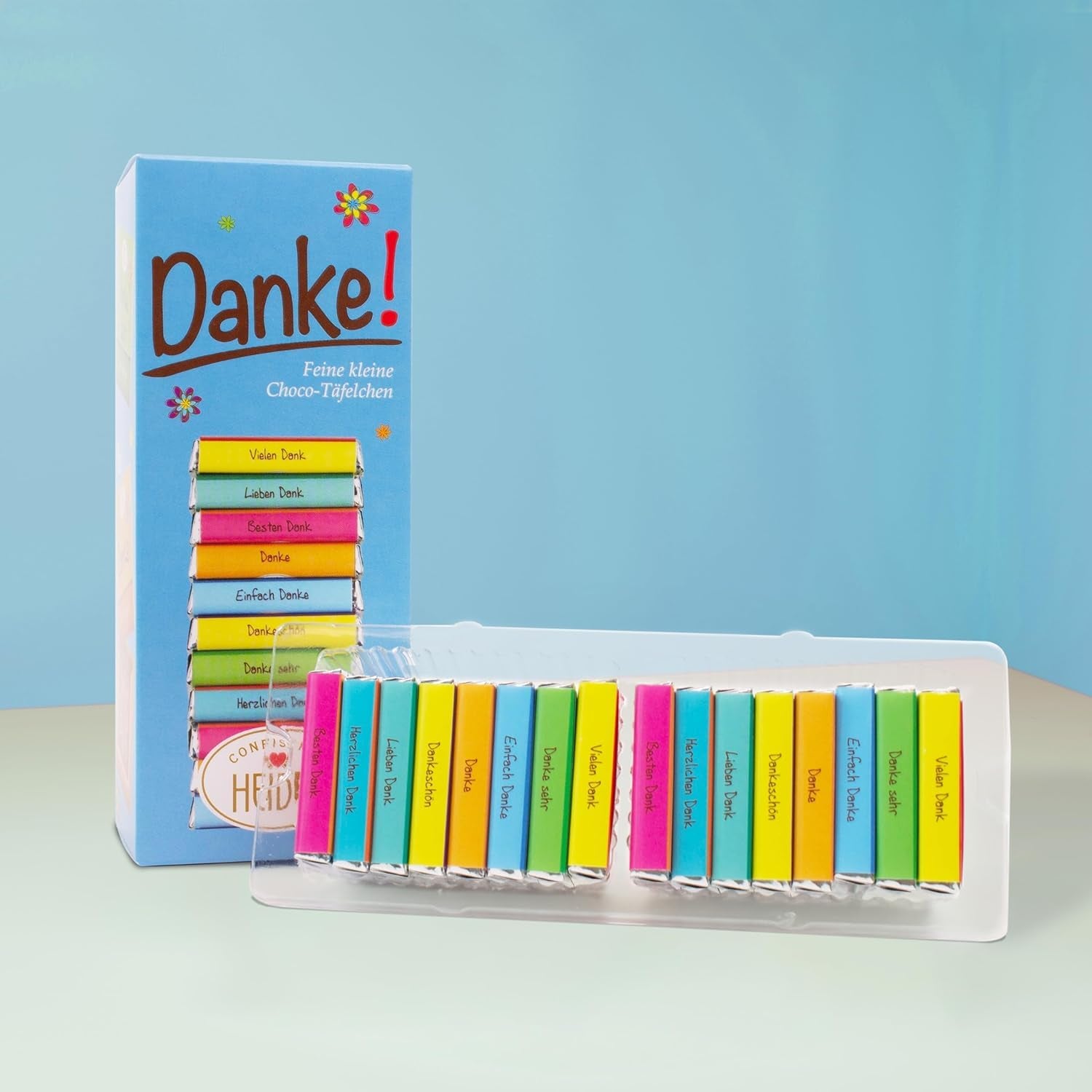 Heidel Thanks, batoniki mlecznej czekolady 3x80g, 16 mini-batonów po 5g w opakowaniu, różne wyrazy wdzięczności, wykwintny pomysł na prezent