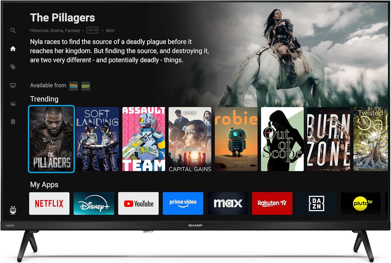 SHARP 32HE2345E – Televizor TiVo, 32" HD, fără ramă, 60 Hz, HDR10, sunet 2x8 W, 3x HDMI, 2x USB, culoare: negru