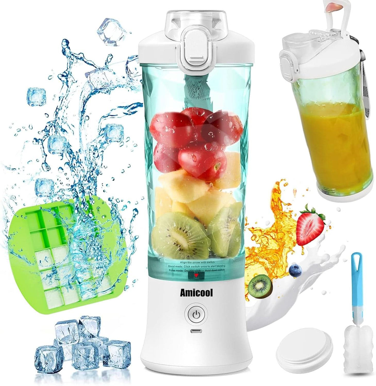 Mikser Smoothie Maker to Go, Mini Standmixer Tragbar Mit 6-Klingen Edelstahl, Enstafter Mit Reisedeckel, Przenośny blender USB Elektrisch 600Ml Butelka, Mikser Shaker Slushy Maker Wasserdichter Bucatarie Naty Shop