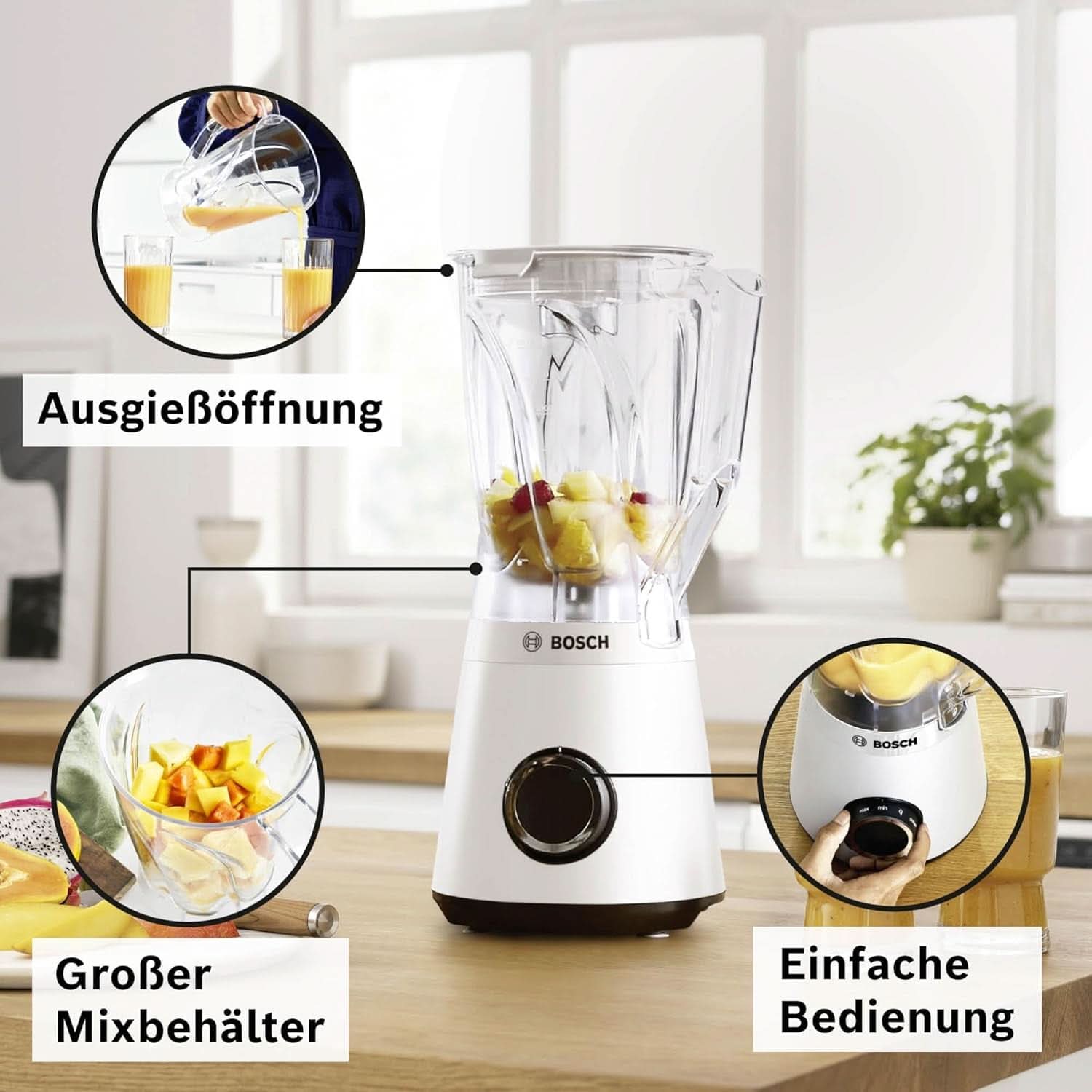 Mikser stojący Vitapower Series 4 MMB6141W, Hochwertige Edelstahl-Klingen, 1,5 l Tritan-Mixbehälter, Spülmaschinengeeignete Teile, 30 000 U/Min, 1200 W, Weiß Mother and Child Naty Shop