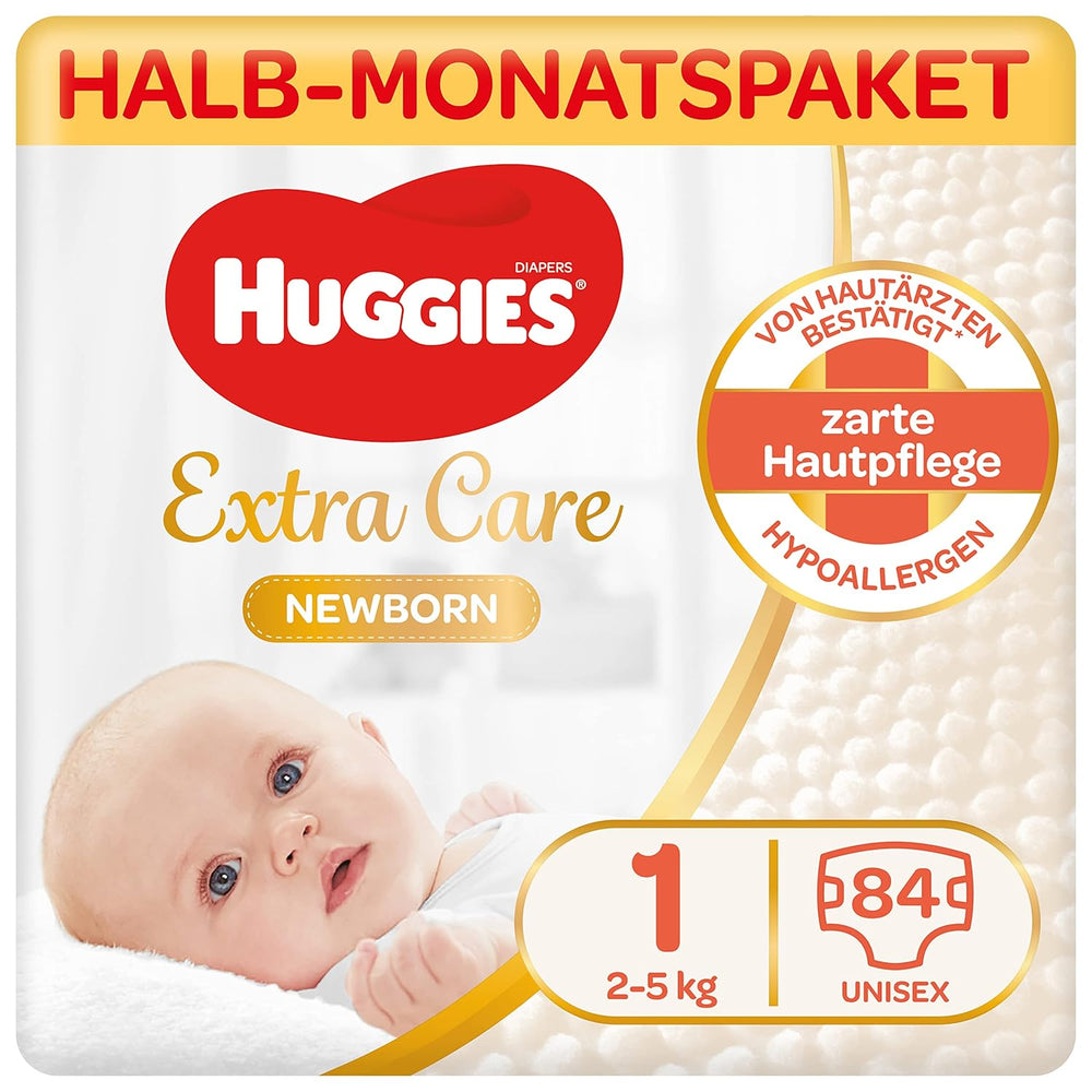 Pieluchy dla noworodków Huggies, rozmiar 1, 100 pieluch (2 x 50), pudełko na pół miesiąca