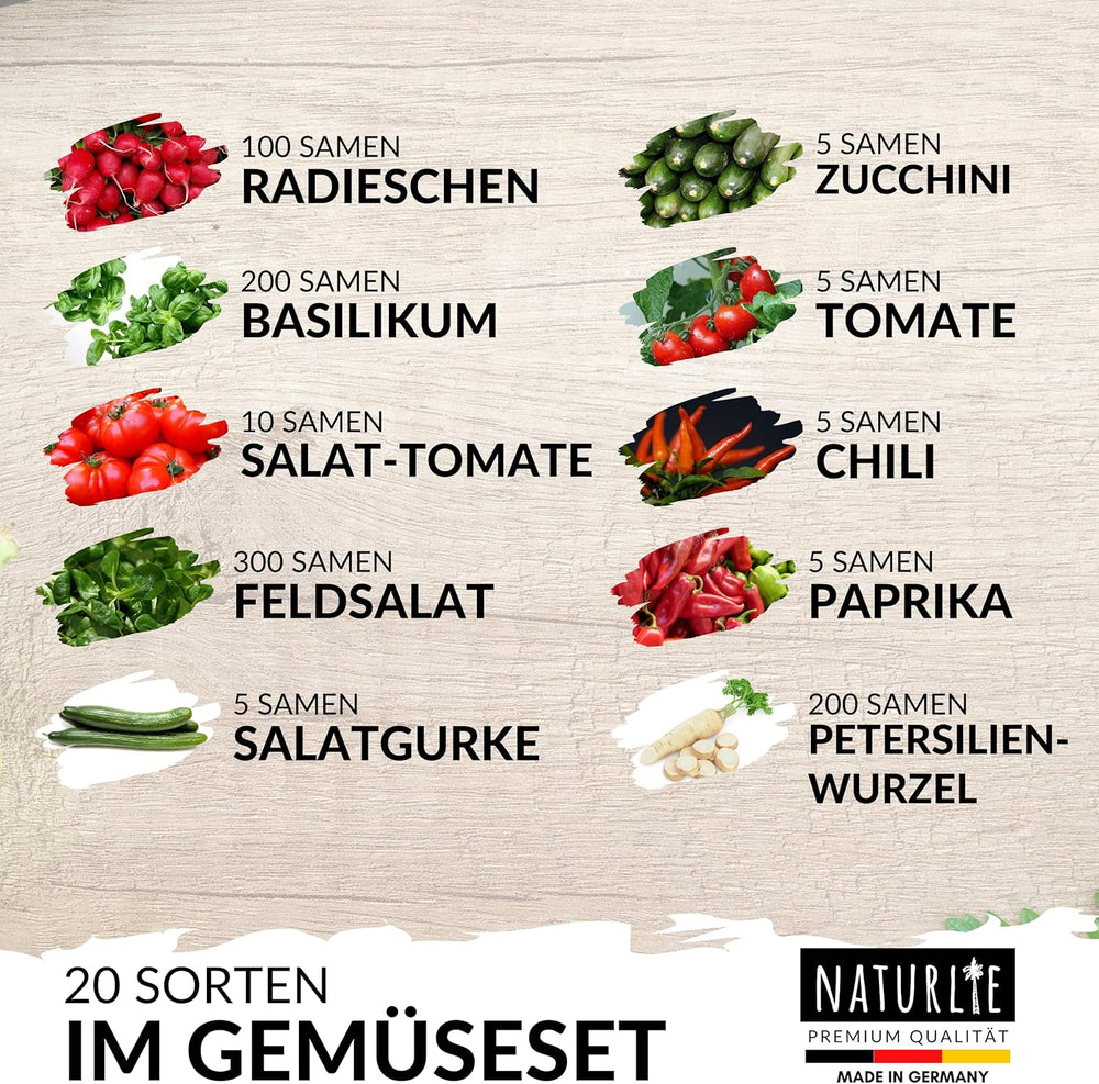20Er Gemüse Samen Set Von , 20 Sorten Premium Gemüse Saatgut Im Gemüseset Für Den Anbau Im Garten, Hochbeet Oder Balkon - XXL Gemüsesamen Sortiment - Samenfestes Saatgut!