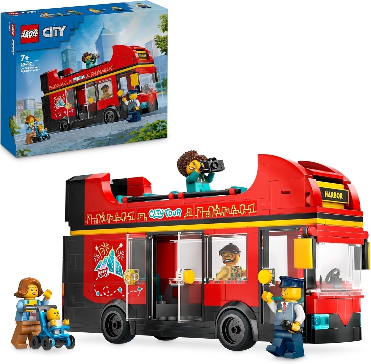 LEGO City piętrowy autobus, piętrowy autobus zabawkowy, zestaw pojazdów dla dziewcząt i chłopców od 7 lat, zawiera 5 figurek, w tym dziecko w wózku 60407 Zestawy do budowania Besuche den LEGO-Store Tytuł domyślny