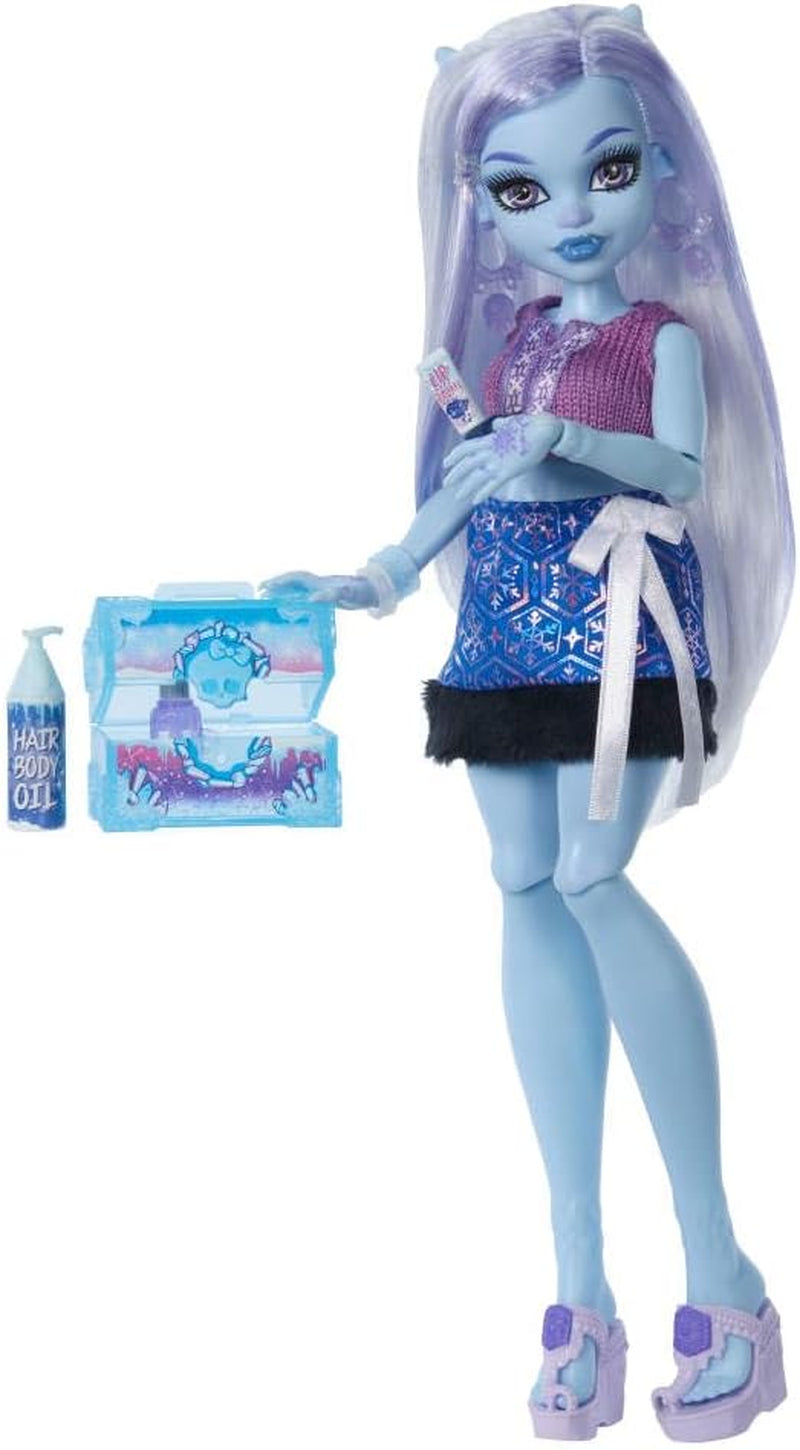 Păpușă Monster High Self-Scare Secrets Abbey Bombinable și set de accesorii cu 13 surprize realiste, cum ar fi henna, desene și croșetat, JHK44