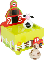 cutie muzicală cu picior mic ferma, din lemn cu motive vesele de animale, cutie muzicală pentru copii cu vârsta de peste 3 ani, 11715 Jucarii Bebe Naty Shop