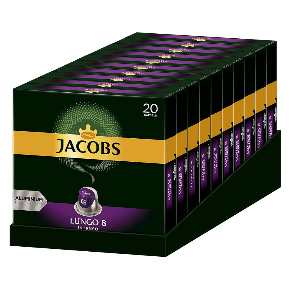 Jacobs Kaffeekapseln Guten Morgen XL Intense - 10er Pack (10 x 20 Getränke) & Kaffeekapseln Lungo Intenso, Intensität 8 von 12, 200 Nespresso®* kompatible Kapseln, 10 x 20 Getränke