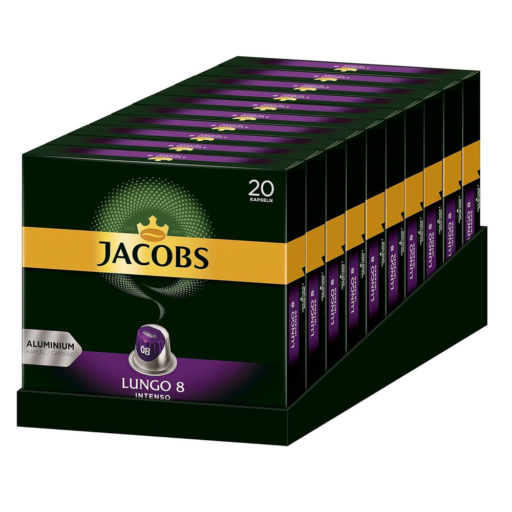 Kaffeekapseln Lungo Intenso, Intensität 8 von 12, 10 x 20 Getränke & Kaffeekapseln Krönung Crema, 200 Nespresso kompatible Kapseln, 10er Pack, 10 x 20 Getränke, 1040 g