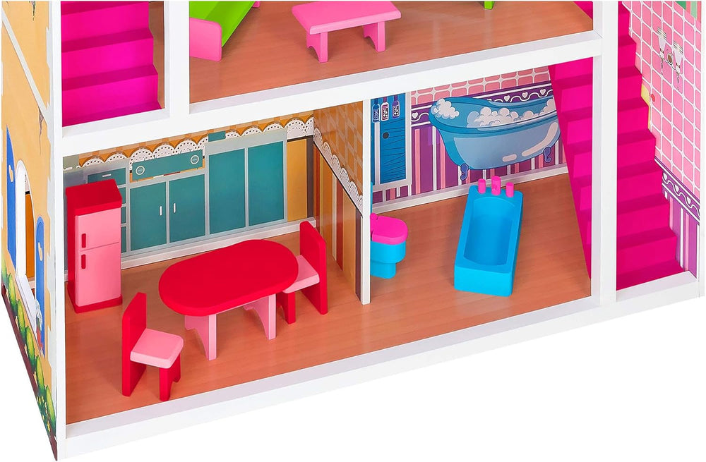 37916 - Domek dla lalek - drewno - 3 półki, - 17 akcesoriów Domki dla lalek Naty Shop