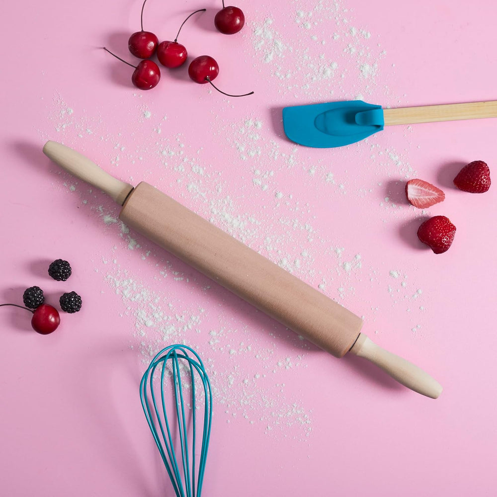 , KP5715, Drewniany wałek do ciasta, ergonomiczny i łatwy w czyszczeniu, idealny do wałkowania ciasta i ciastek, wymiary 44,5 cm, kolor brązowy