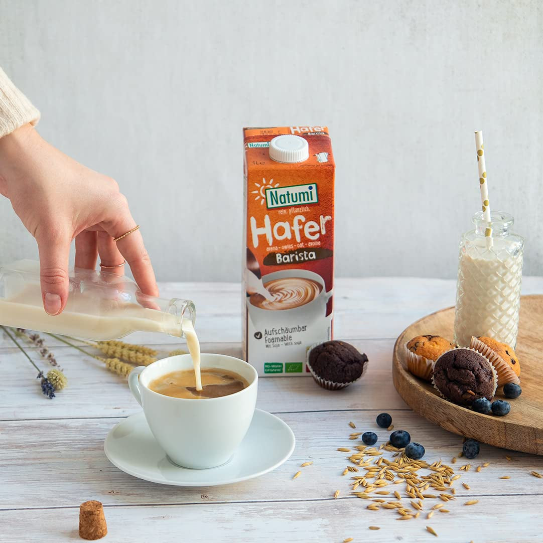 Natumi Bio Hafer Barista, 8 x 1L - Laktosefrei, Aufschäumbar, Barista-Style, Bio, Hergestellt mit deutschem Hafer, Vegan, Milchfreie milchfreie Alternative