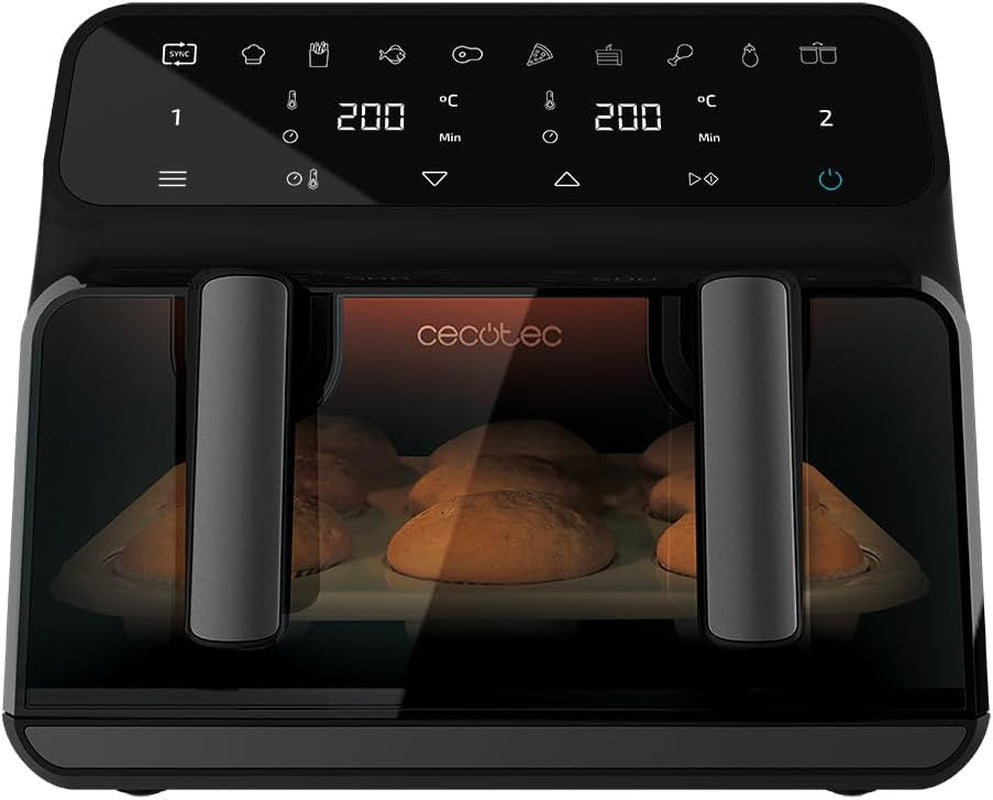 Cecotec Hot Air Fryer 9 L Cecofry Advance Double, 2850 W Electrocasnice Naty Shop Negru | Fereastră 1 coș 9 L + separator