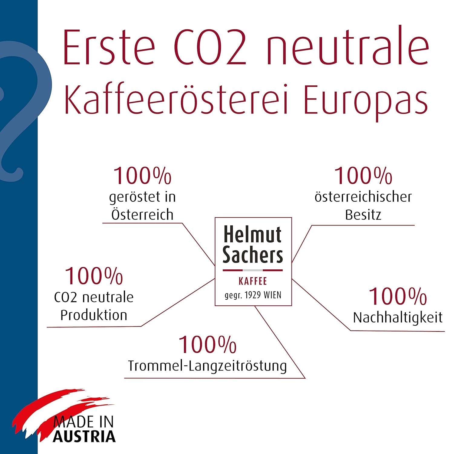 Helmut Sachers Kaffee - mieszanka wiedeńska, moc 3/5, 100% arabiki, całe ziarna kawy, 6 x 500 g Naty Shop