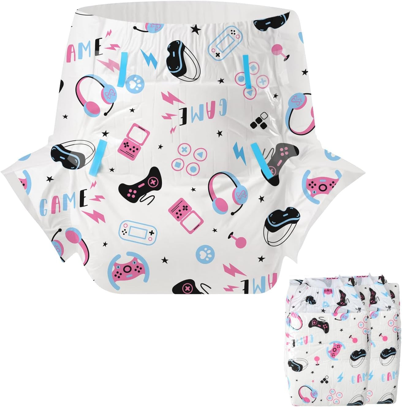 CutiePlusU pieluchy dla dorosłych 2 szt. Jednorazowe majtki na nietrzymanie moczu z klapkami dla kobiet i mężczyzn o maksymalnej chłonności przez noc - Mały Książę (średni 71-96 cm)