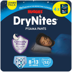 Huggies DryNites Super chłonne pieluszki nawilżające na noc dla chłopców 8-13 lat (30-48kg) 27 sztuk (3 x 9 sztuk) Pieluchy majtkowe