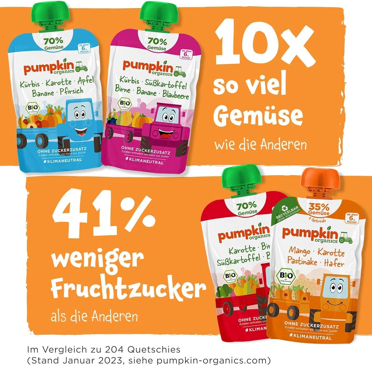 Pumpkin Organics 24Pack, organiczne puree warzywne, bez dodatku cukru, dla dzieci od 6 miesiąca, 24 x 100 gramów Matka i Dziecko Naty Shop