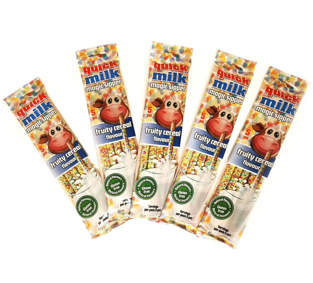 SZYBKIE MLEKO Owocowe płatki zbożowe - Strohhalme für Milch mit Getreide und Früchten, 5 Packung je 5 Trinkhalme (25 Halme)
