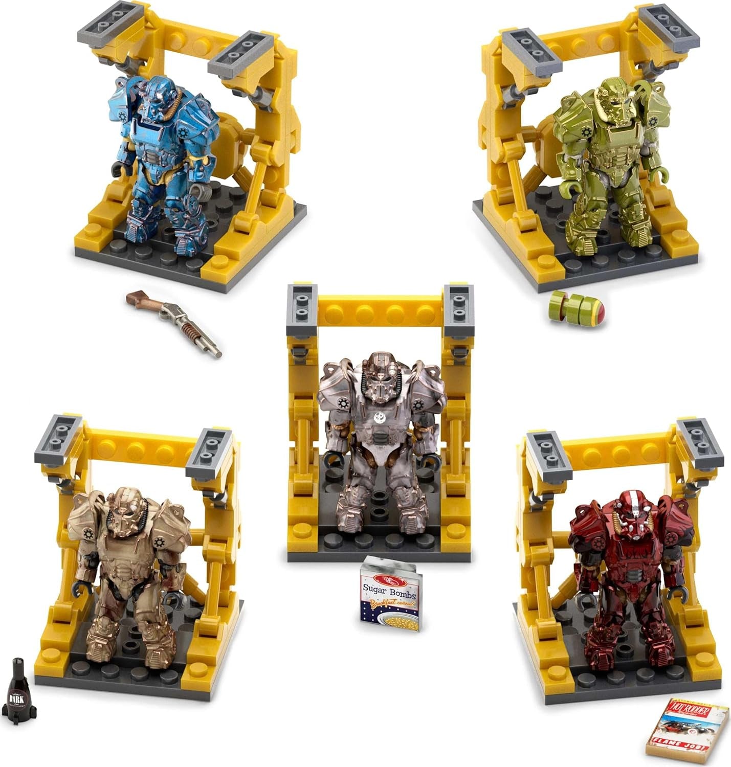 Figurka MEGA Fallout Bauspielzeug, kolekcja pancerza wspomaganego T-60 z 327 zestawami, 5 mikro-figurek akcji i Zubehör, dla sammlera